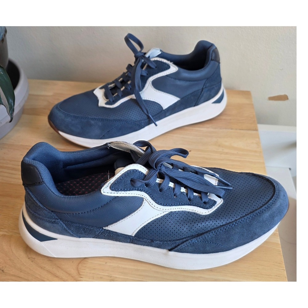 Aetrex Women 10.5-11 Emily Sneakers Navy Blue Leather Orthotic Walking Shoe